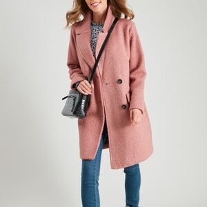 Loft Pink Mauve Boucle Pea Coat Sz Small Cozy Teddy Jacket Trench